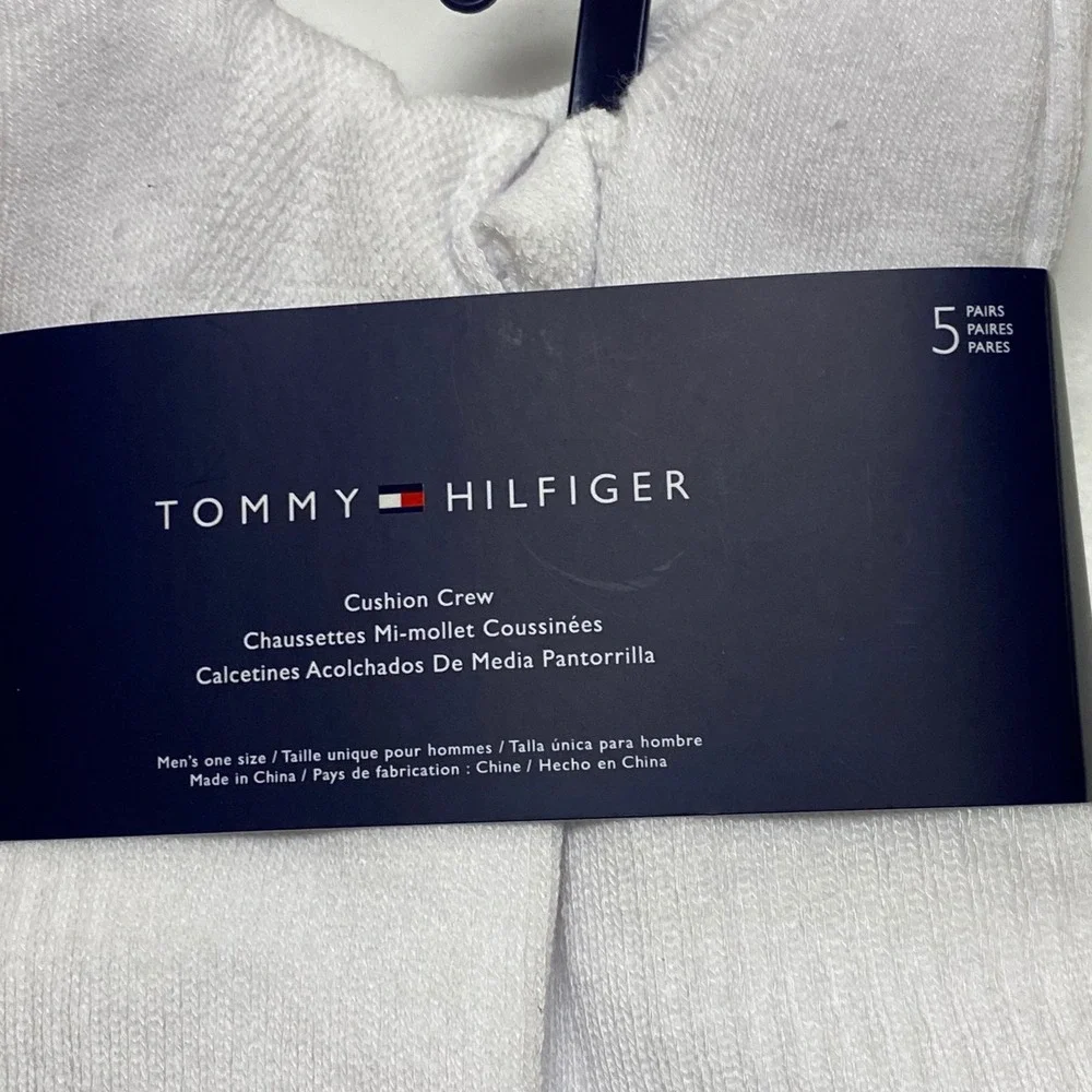 Tommy Hilfiger‎ Mens 5 Pack Cushion Crew Socks White Athletic Ribbed NWT